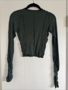 YoungLA Olive Green Long Sleeve Ruched Crop Top